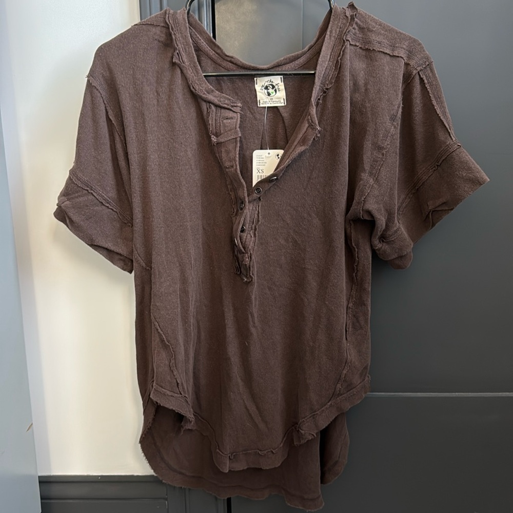 Free People Dark Brown Short Sleeved Henley